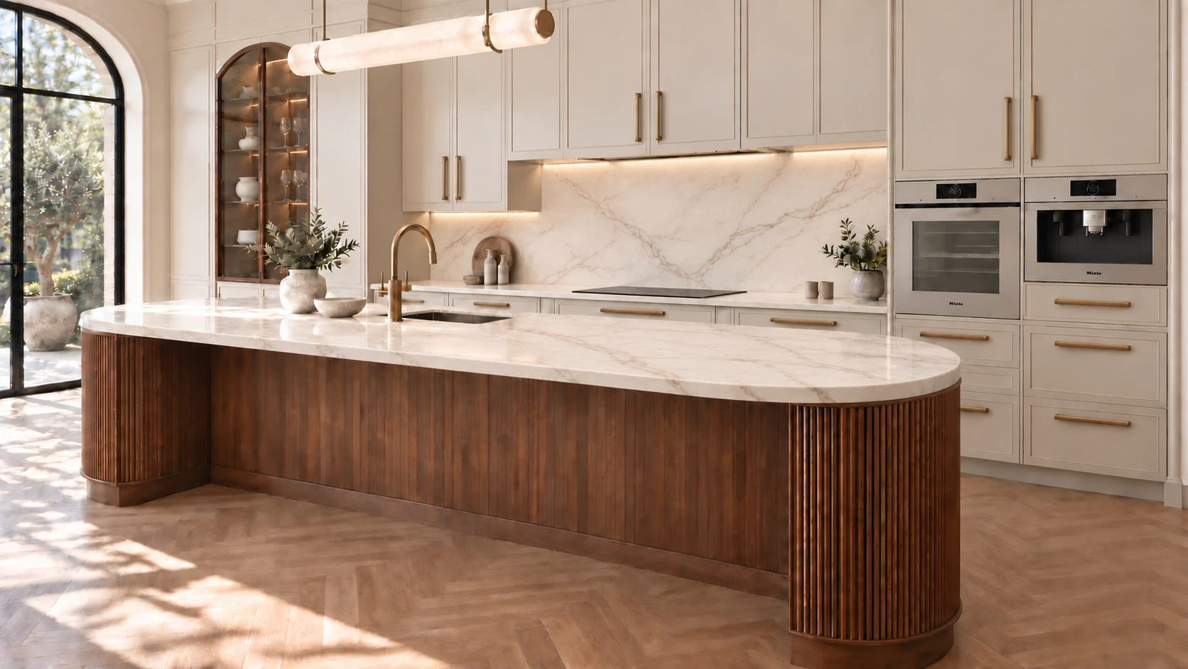 Curved walnut kitchen